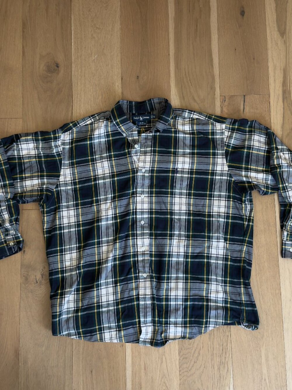 Polo Ralph Lauren Blake Button Down Shirt. Green and Blue Plaid. Size XL.